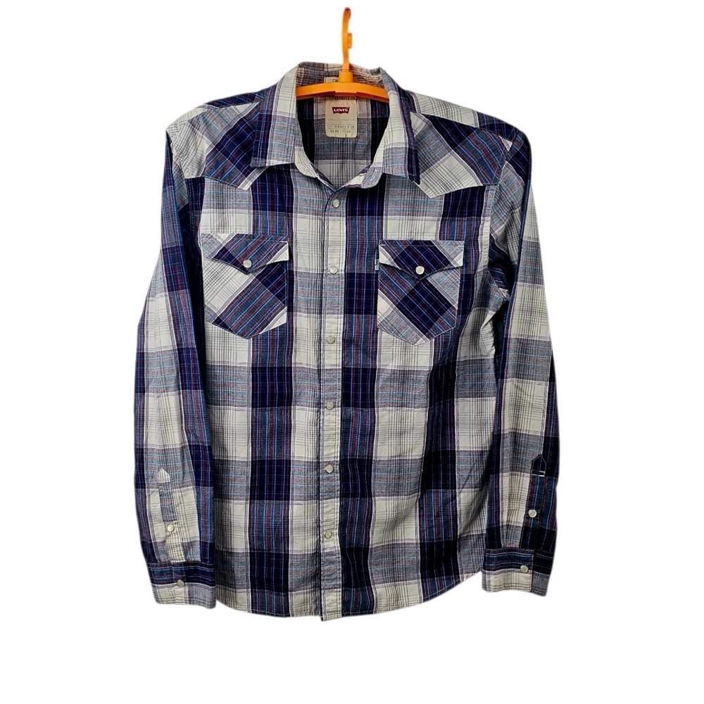 Levi's Pearl Snap Plaid Standard Fit Shirt Large Western Long Sleeve Cowboy